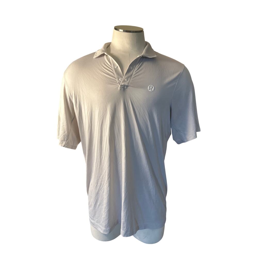 Men XL Lululemon Short Sleeved Polo Shirt Cream Lightweight Run Travel Golf - Picture 2 of 6